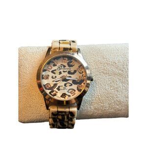 Geneva Women's Leopard Print Quartz Watch Beige & Black 10" Adjustable Resin Ban